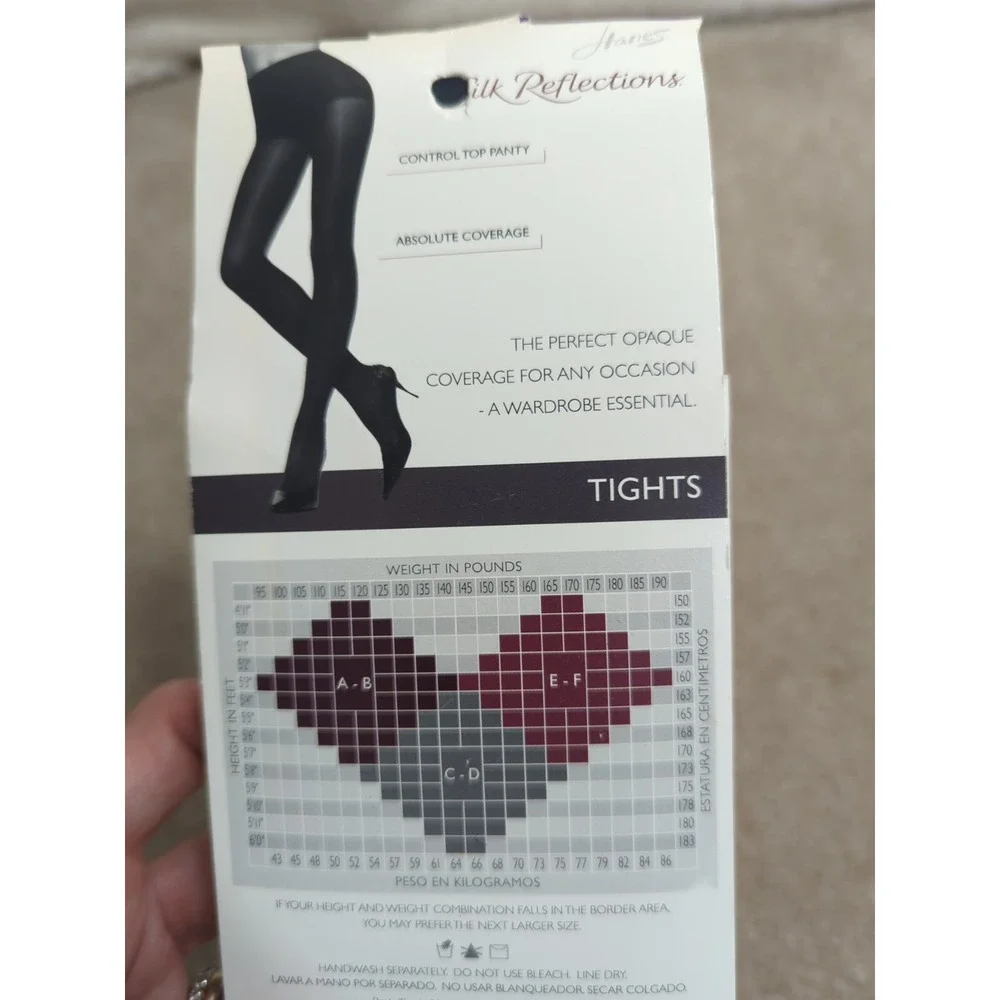 Hanes Silk Reflections Control Top Opaque Tights‎ Charcoal Size AB